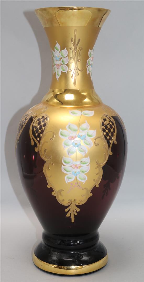 An amethyst and gilt glass vase H.42cm